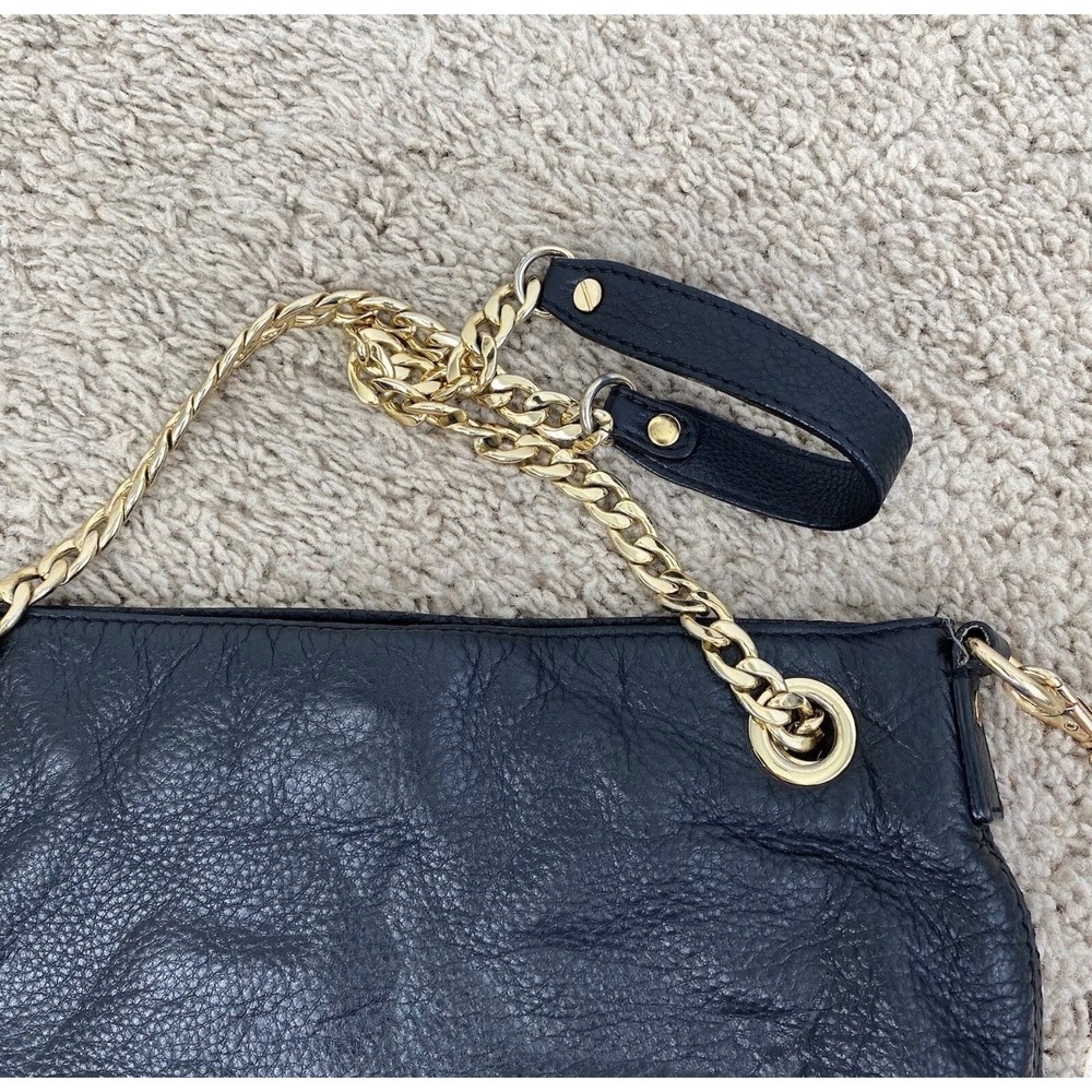 Michael Kors Shoulder Bag Black Leather Slouchy Chain MK Charm Gold Tone Purse - Picture 5 of 12